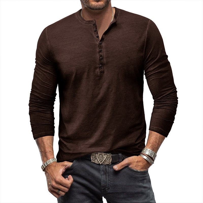 Men's tie-dye Henley button-up slim-fit vintage long-sleeved T-shirt
