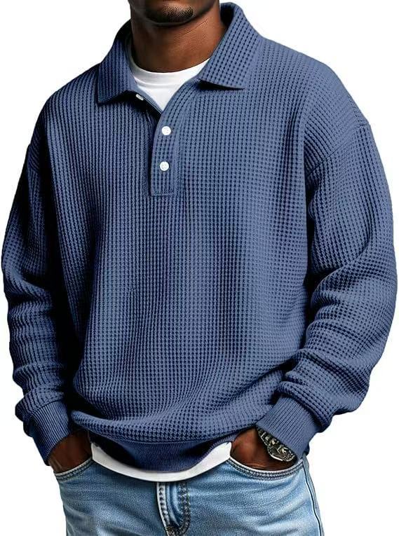 Men's Solid Waffle-Knit Polo Sweatshirt