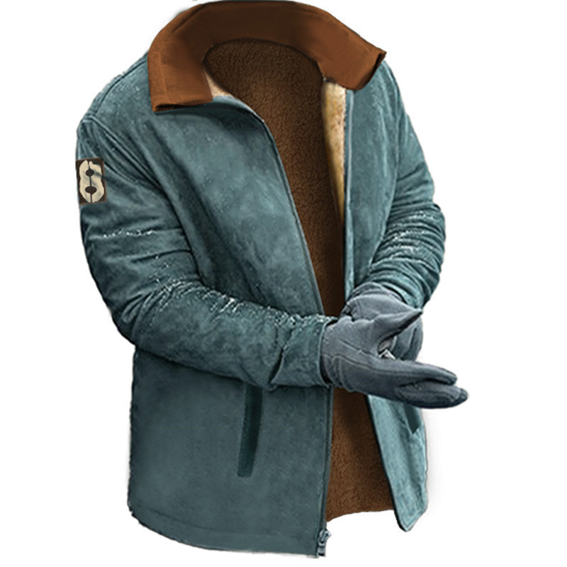 Men's Outdoor Casual Fleece-Lined Collared Cotton Jacket, Versatile Outerwear, Warm Underwear