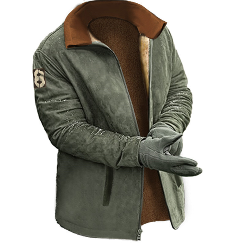 Men's Outdoor Casual Fleece-Lined Collared Cotton Jacket, Versatile Outerwear, Warm Underwear