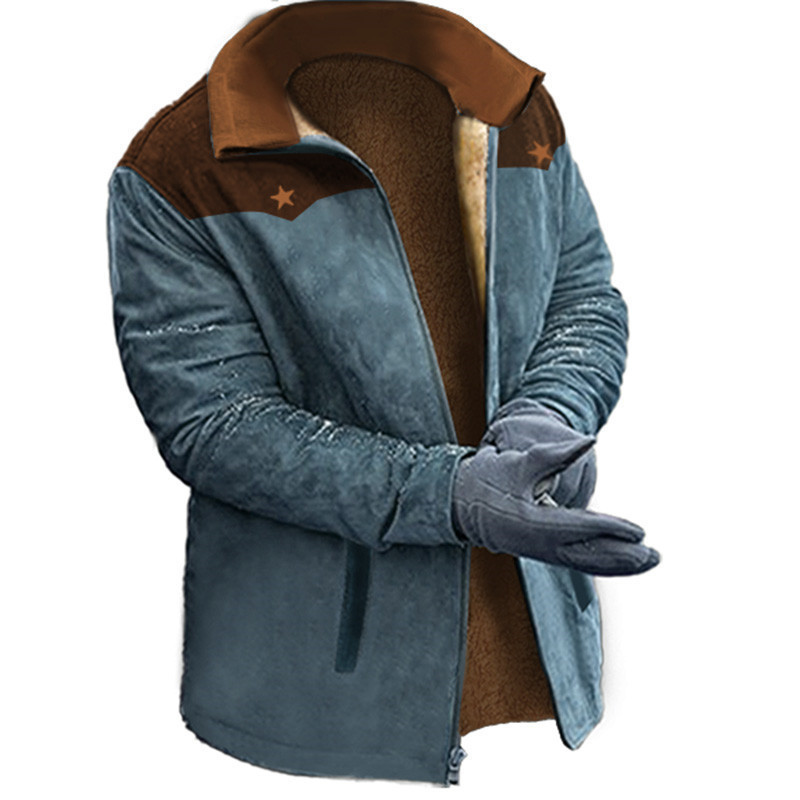 Men's Outdoor Casual Fleece-Lined Collared Cotton Jacket, Versatile Outerwear, Warm Underwear