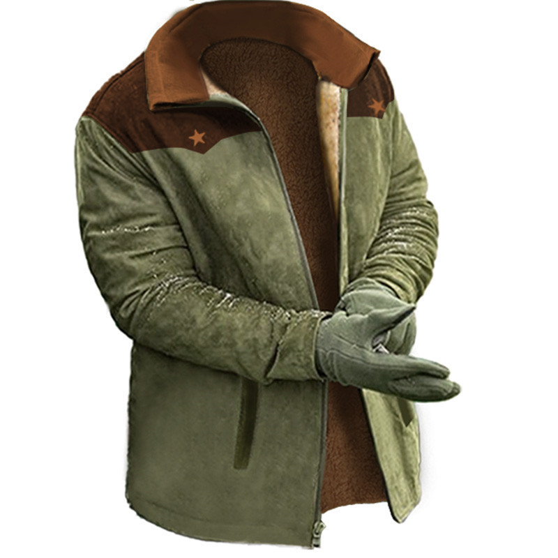 Men's Outdoor Casual Fleece-Lined Collared Cotton Jacket, Versatile Outerwear, Warm Underwear