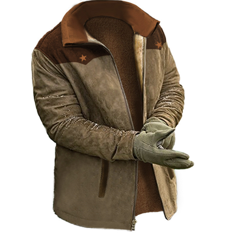 Men's Outdoor Casual Fleece-Lined Collared Cotton Jacket, Versatile Outerwear, Warm Underwear