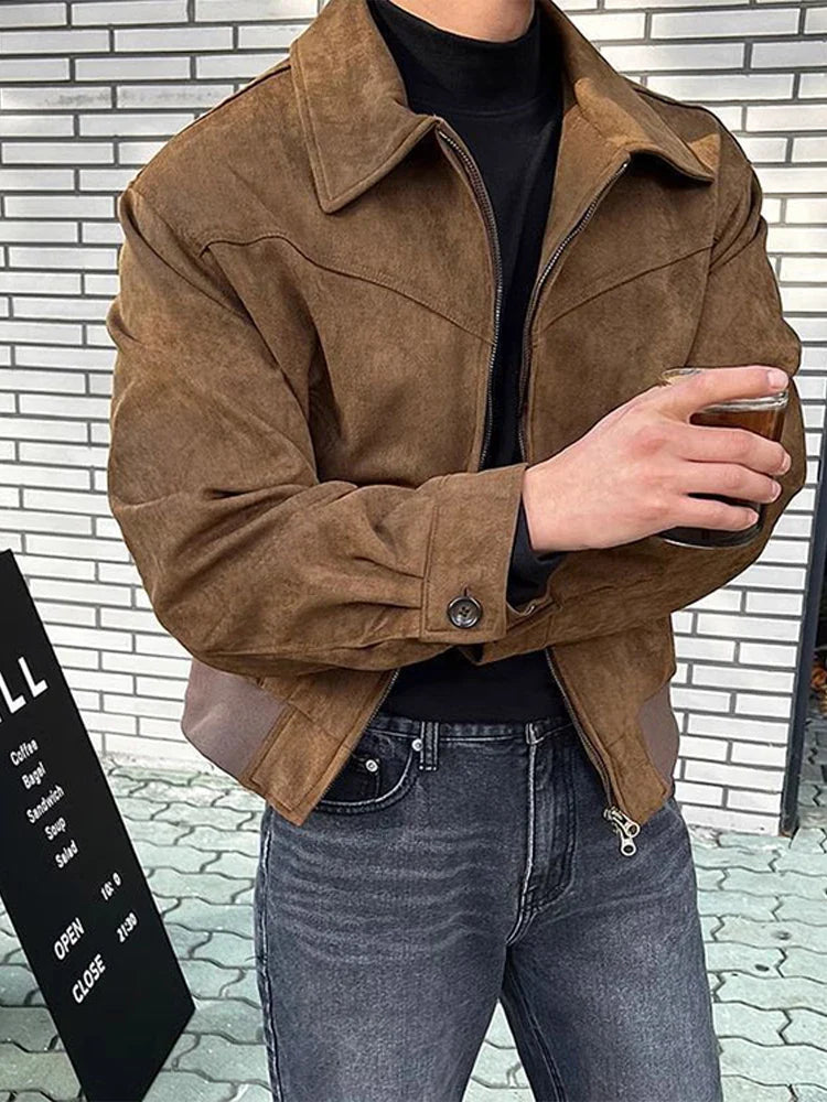 Men's Vintage Lapel Zip-Pocket Bomber Jacket