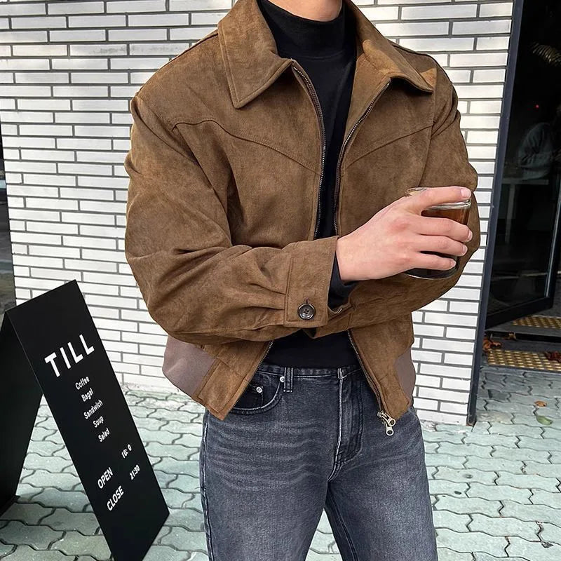 Men's Vintage Lapel Zip-Pocket Bomber Jacket