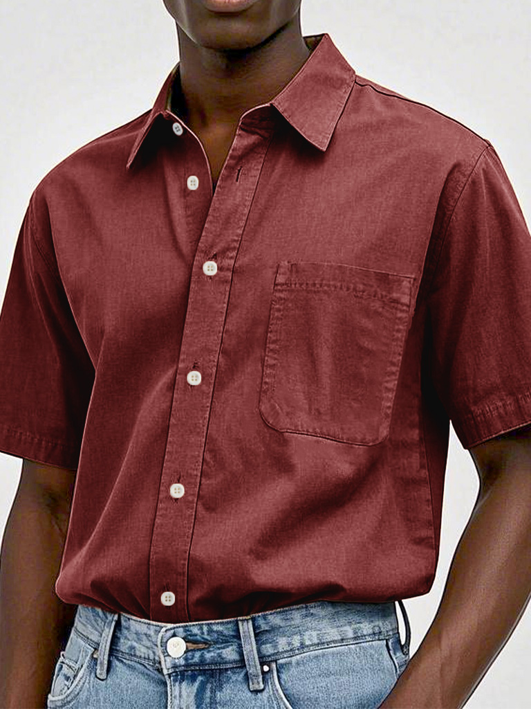 Men's Fashion Casual Retro Pure Cotton Lapel T-shirt