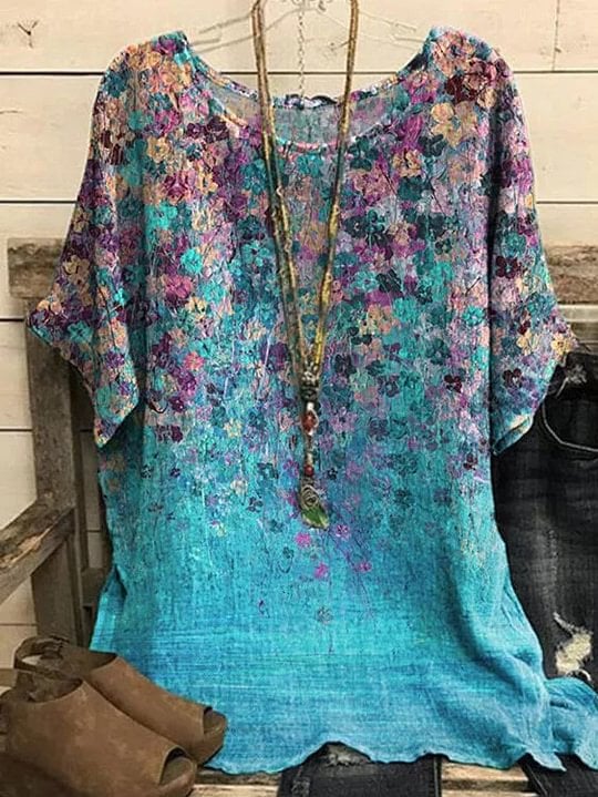 Women's Retro Floral Print Ladies T-shirt