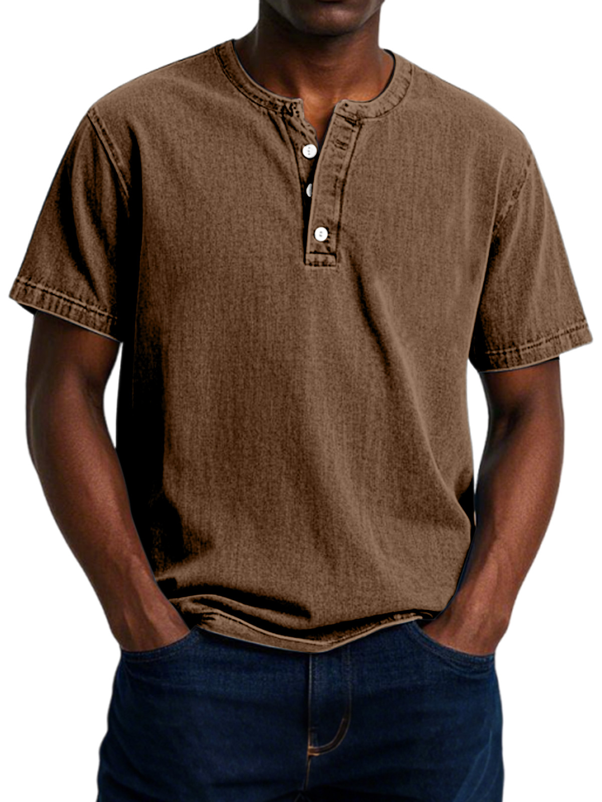 Men's Casual Vintage Button-down Short Sleeve Henley Shirt