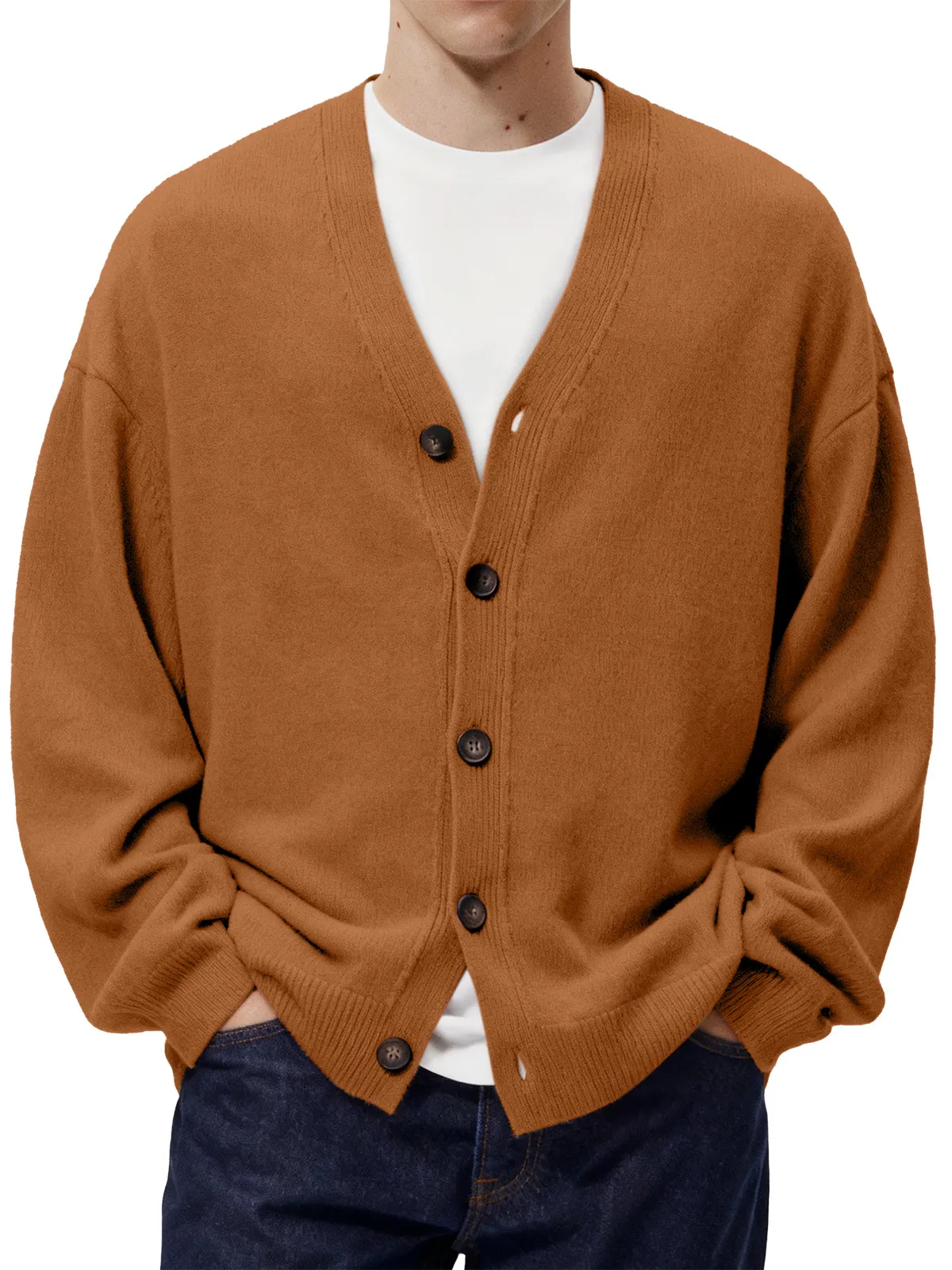 Men's Casual Loose Single Breasted Knitted Cashmere Sweater Jacket