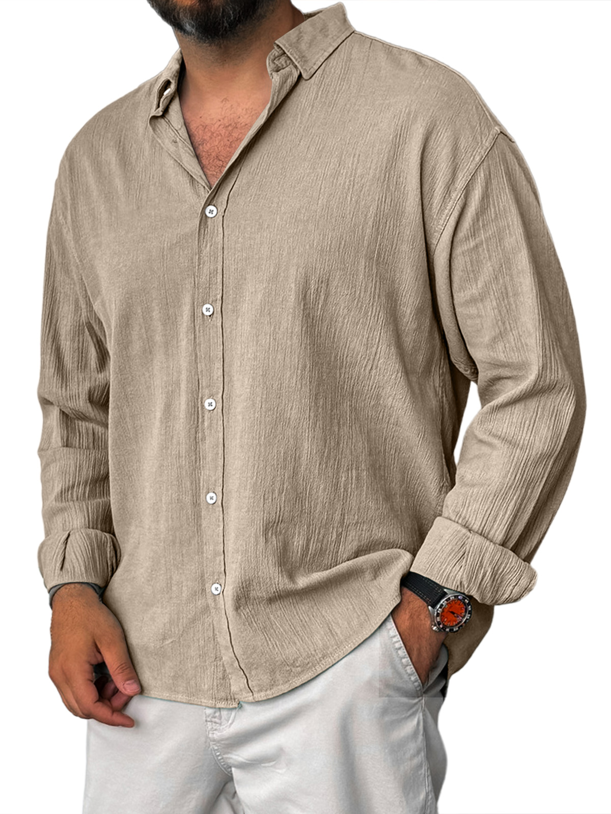 Men's Casual Lapel Loose And Comfortable Long Sleeve Shirt