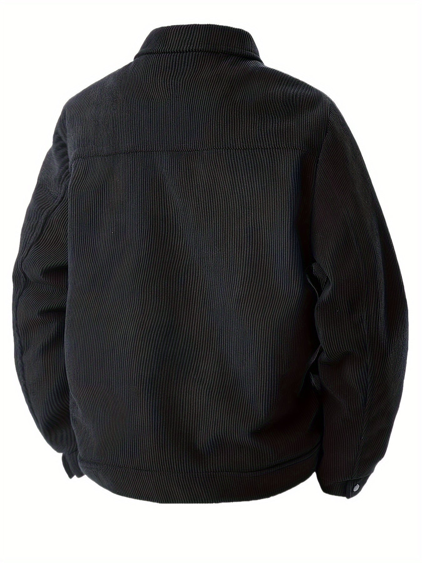 Trendy single-breasted coat with lapels in corduroy fabric.