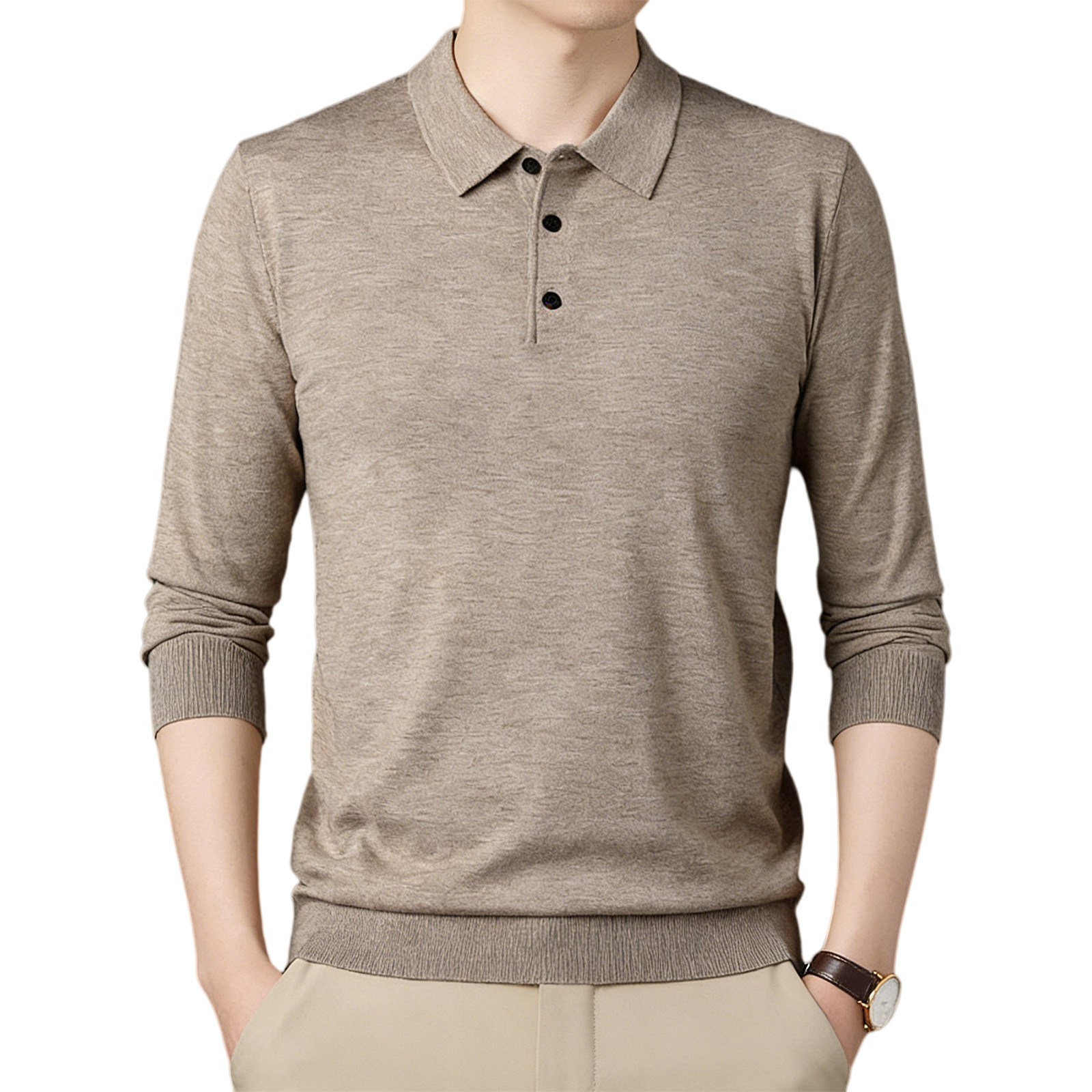 Men's wool knit polo shirt for spring and autumn (containing mulberry silk)