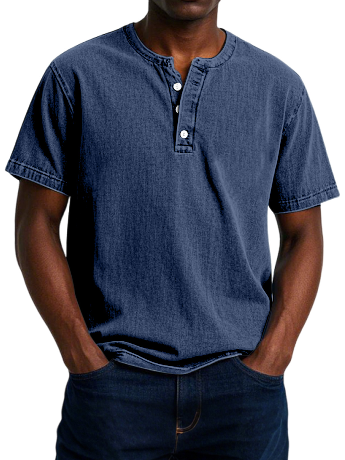 Men's Casual Vintage Button-down Short Sleeve Henley Shirt