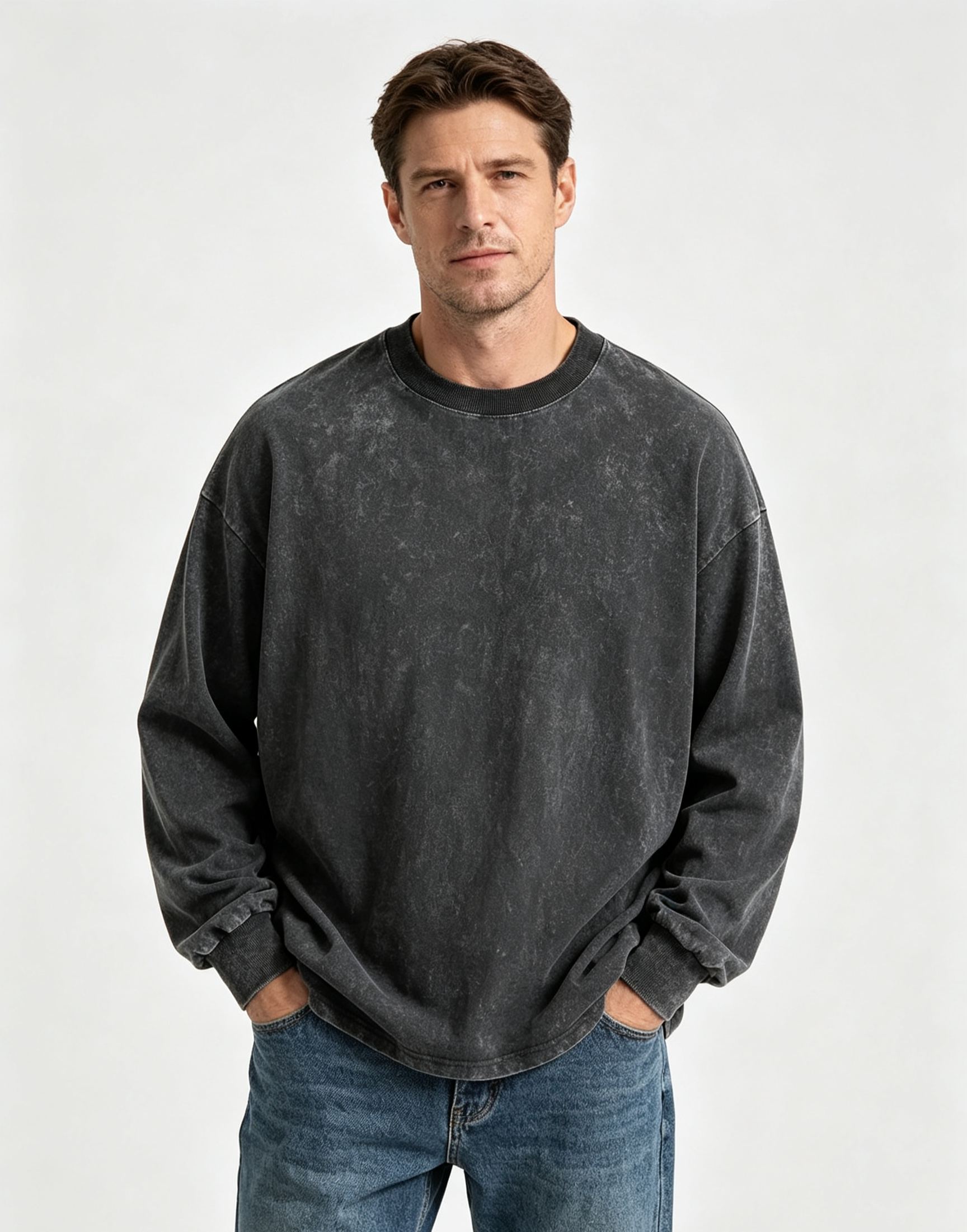 Men's Washed Long-Sleeve T-Shirt, Retro Loose Fit, Versatile Base Layer Top