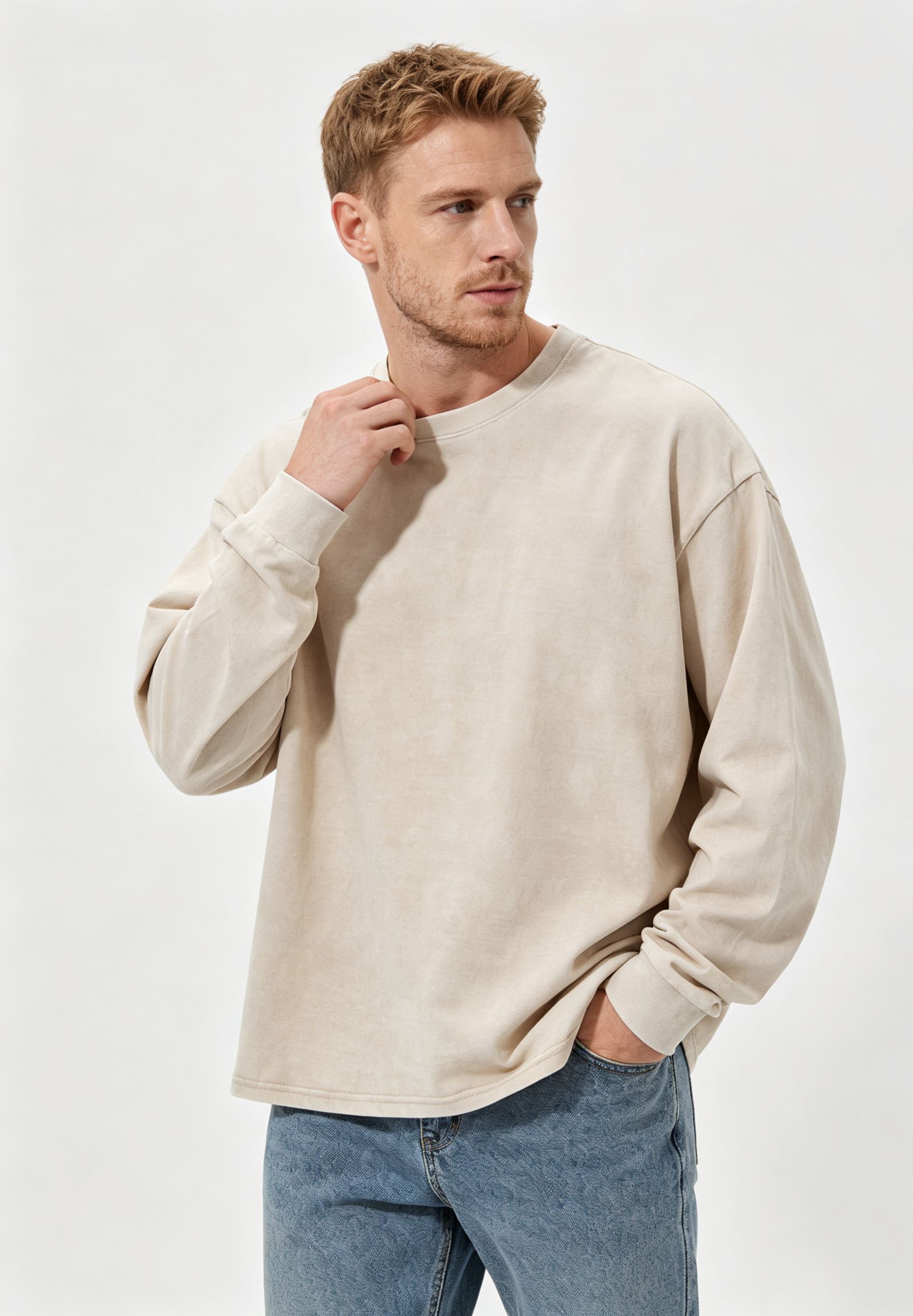 Men's Washed Long-Sleeve T-Shirt, Retro Loose Fit, Versatile Base Layer Top