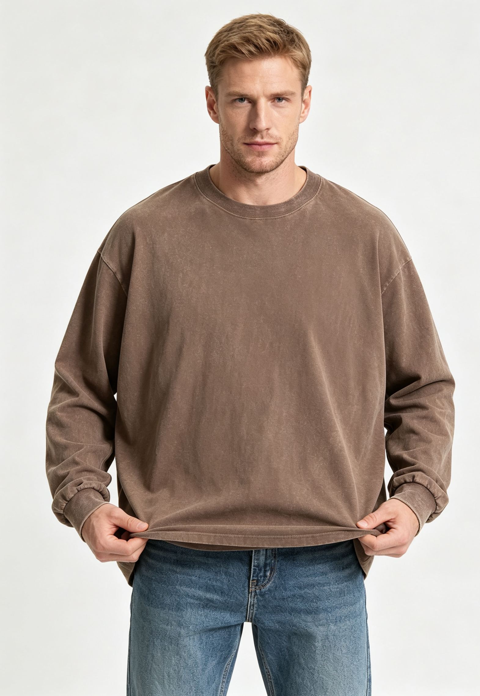 Men's Washed Long-Sleeve T-Shirt, Retro Loose Fit, Versatile Base Layer Top