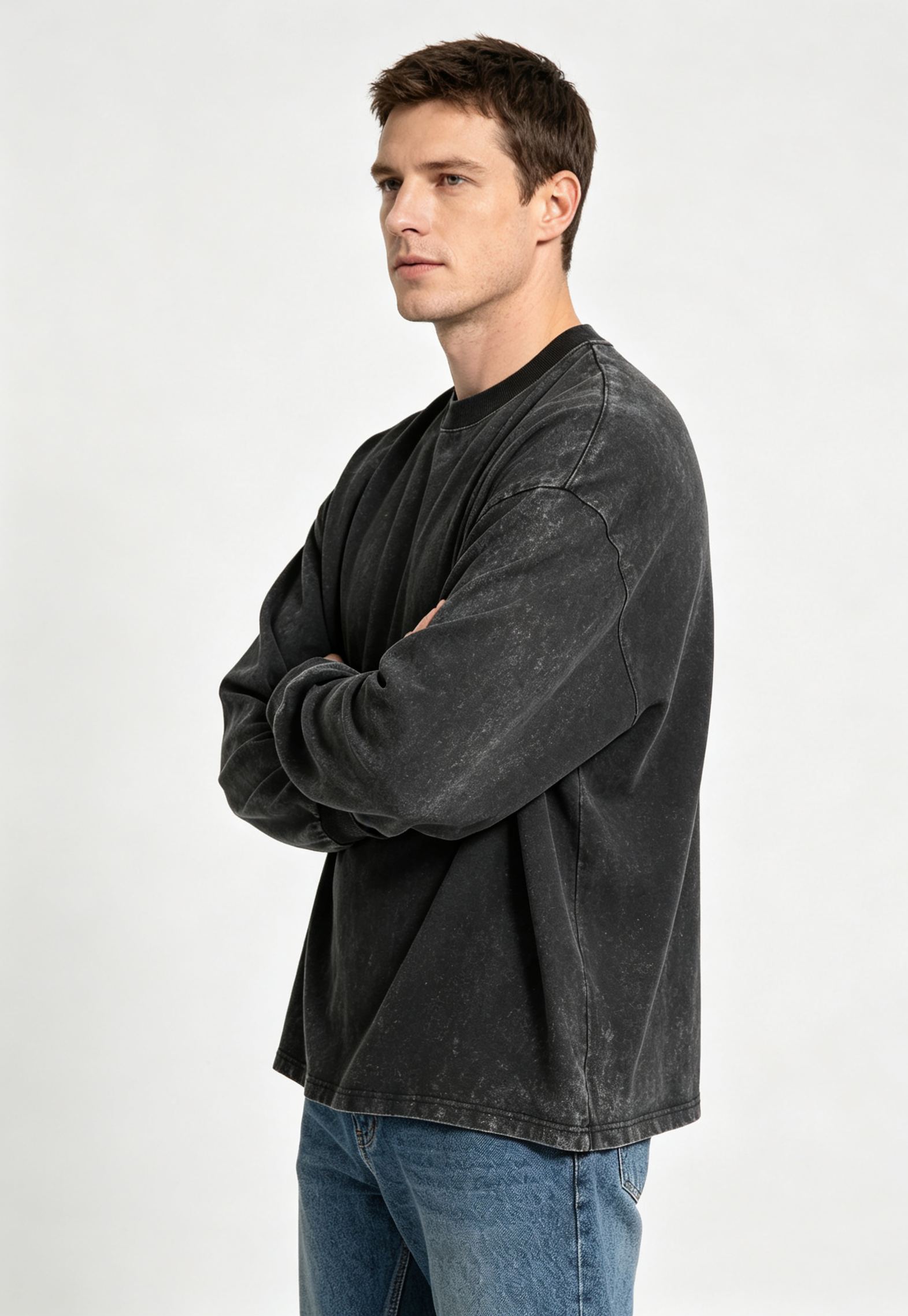 Men's Washed Long-Sleeve T-Shirt, Retro Loose Fit, Versatile Base Layer Top