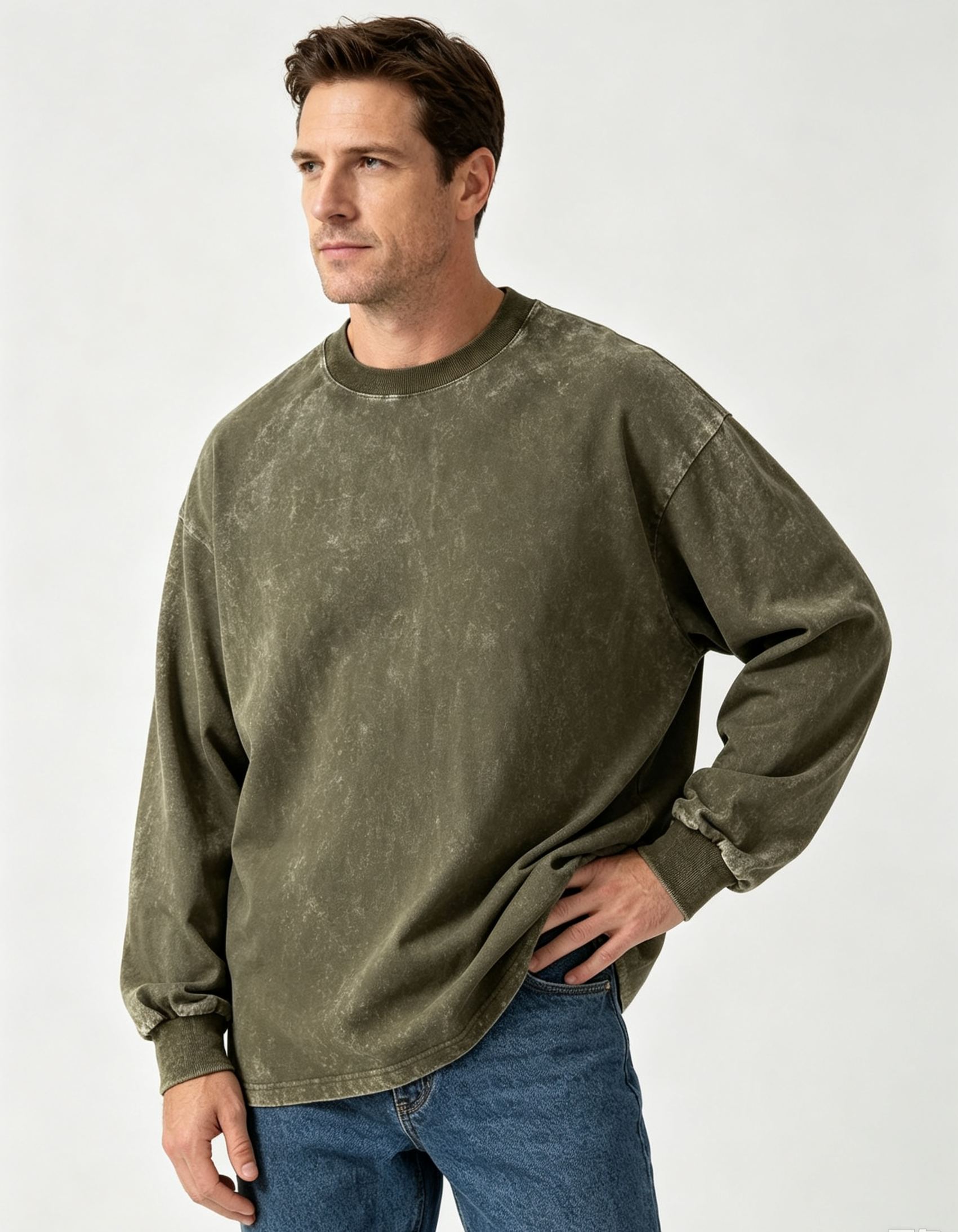 Men's Washed Long-Sleeve T-Shirt, Retro Loose Fit, Versatile Base Layer Top