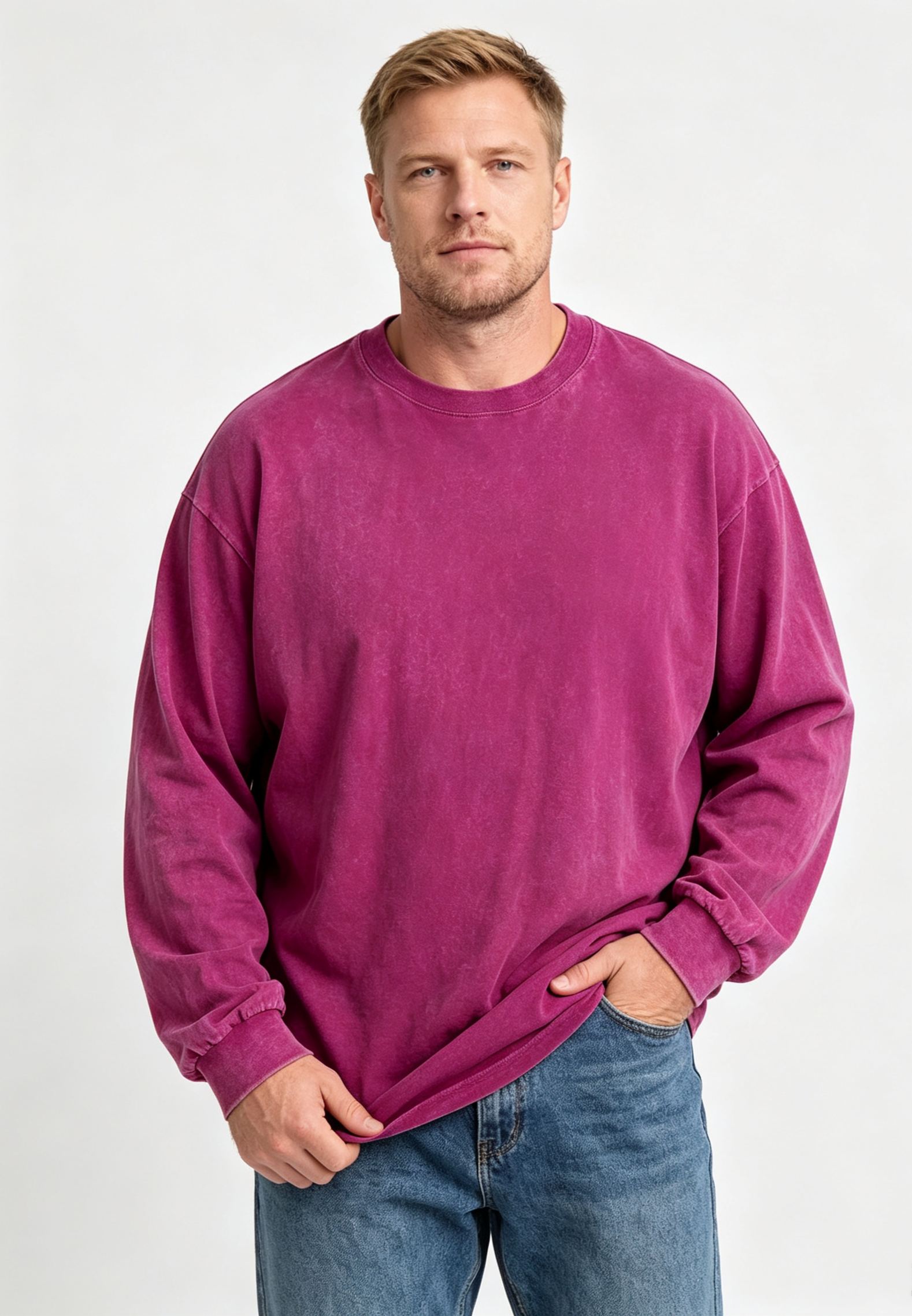 Men's Washed Long-Sleeve T-Shirt, Retro Loose Fit, Versatile Base Layer Top