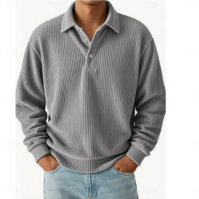 Men's corduroy polo shirt casual sports lapel long sleeve fashion basic style