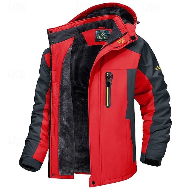 Men's Winter Outdoor Warm Fleece Lined Waterproof Windproof Jacket