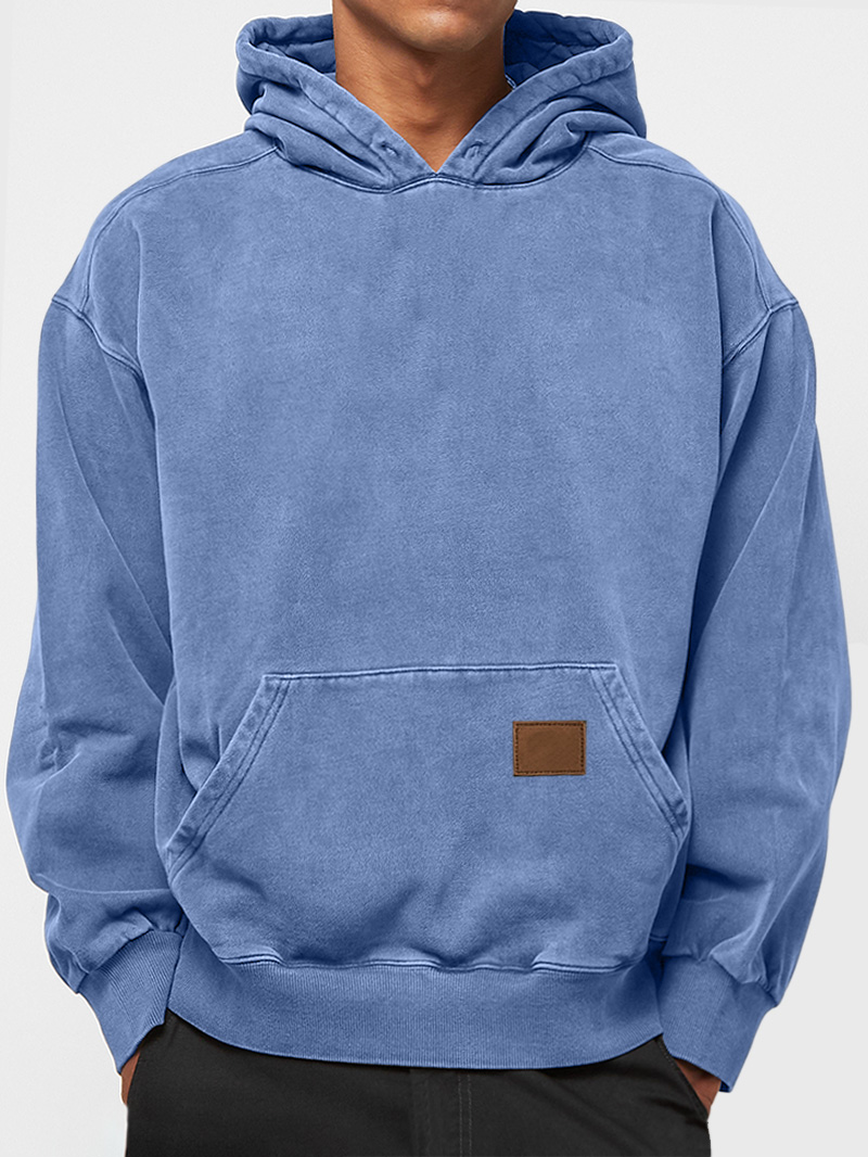 Men's 100% Cotton Washed, Distressed, Vintage Casual Logo Hooded Sweatshirt