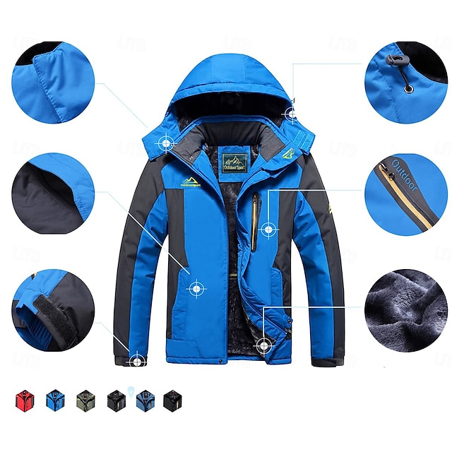 Men's Winter Outdoor Warm Fleece Lined Waterproof Windproof Jacket