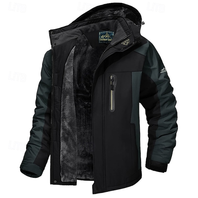 Men's Winter Outdoor Warm Fleece Lined Waterproof Windproof Jacket