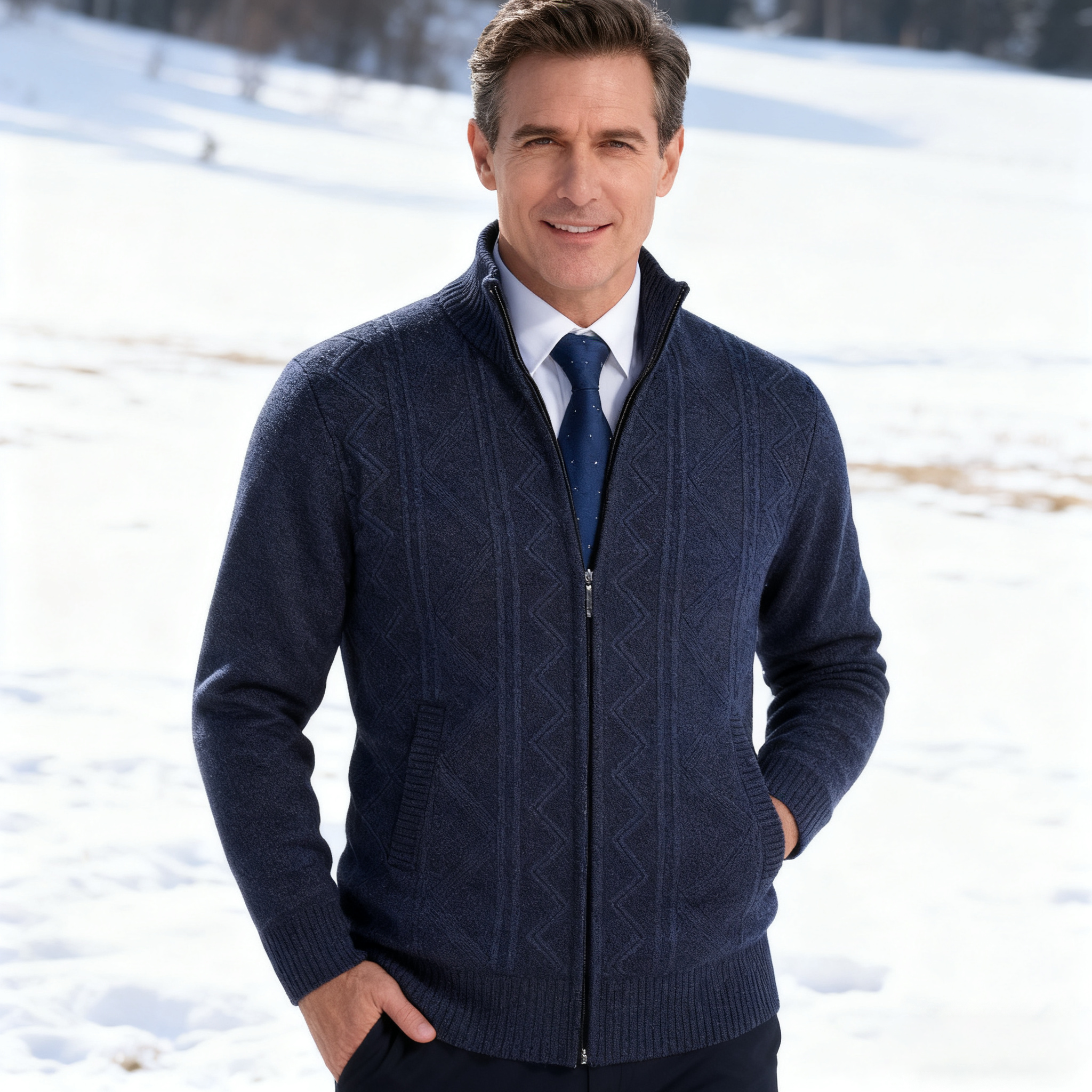 Men'S Knitted Top Slim High Neck Long Sleeve Sweater Cardigan Warm Coat Cardigan Mens Sweater Fall