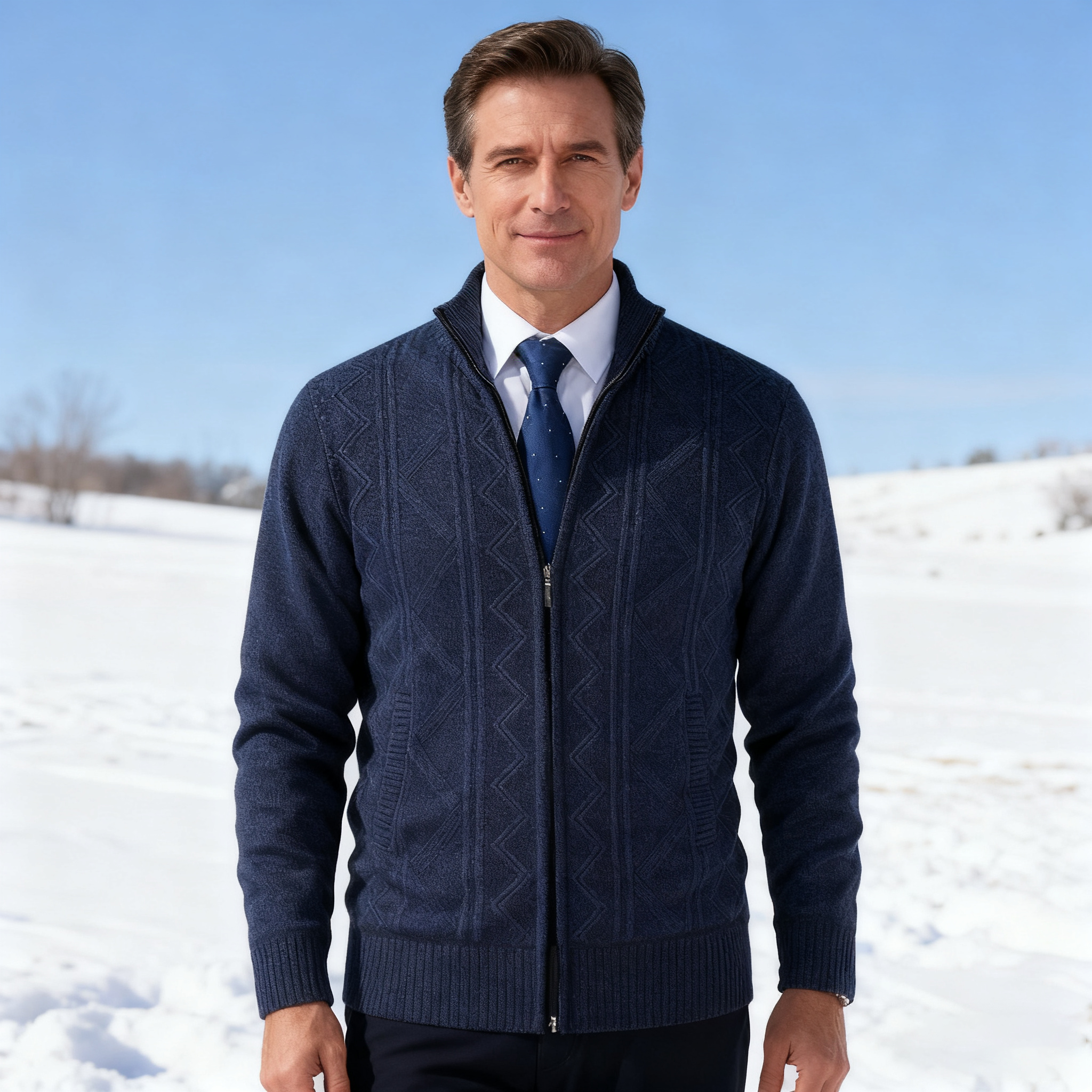 Men'S Knitted Top Slim High Neck Long Sleeve Sweater Cardigan Warm Coat Cardigan Mens Sweater Fall