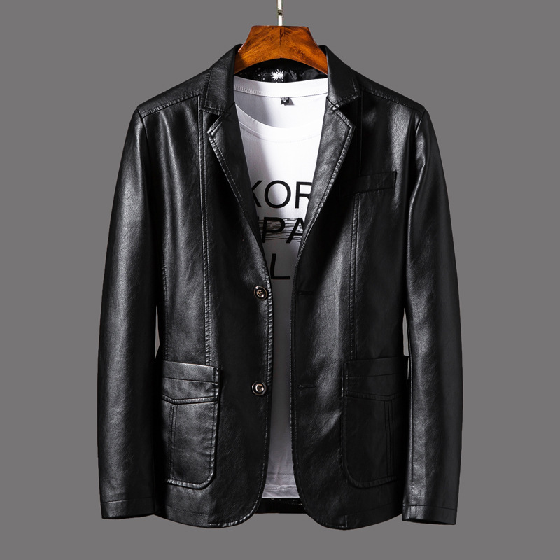 Black men's vegan leather blazer