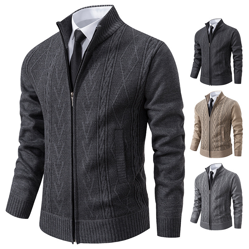 Men'S Knitted Top Slim High Neck Long Sleeve Sweater Cardigan Warm Coat Cardigan Mens Sweater Fall