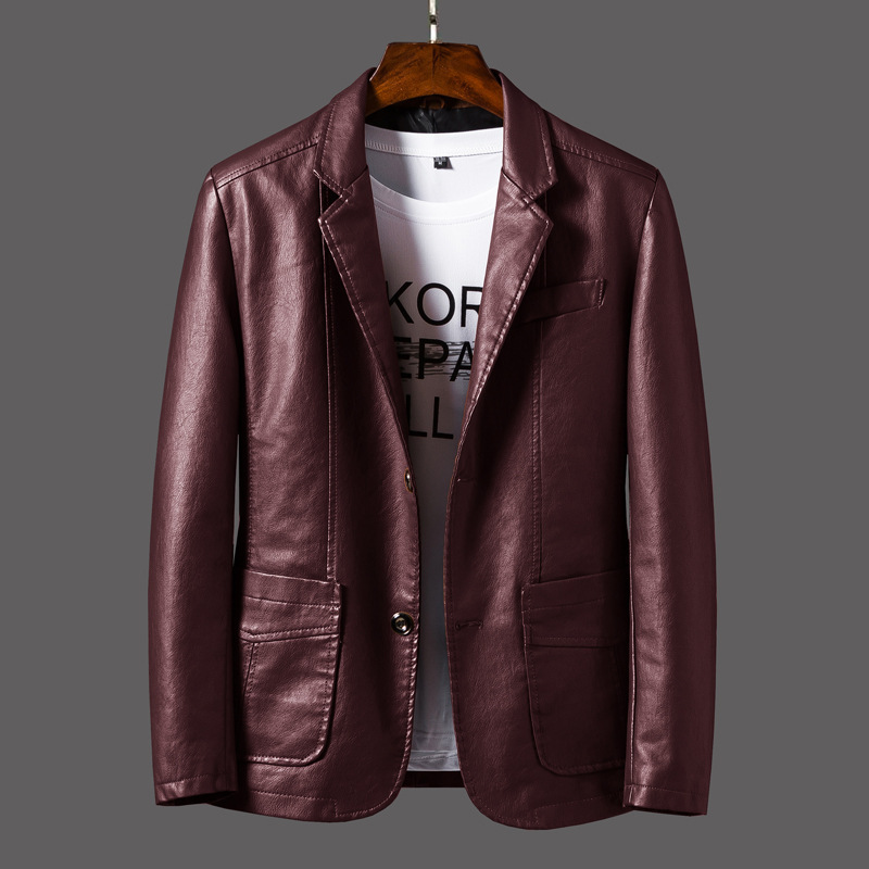 Burgundy men's vegan leather blazer