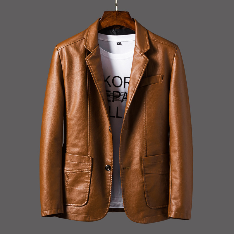 Brown men's vegan leather blazer