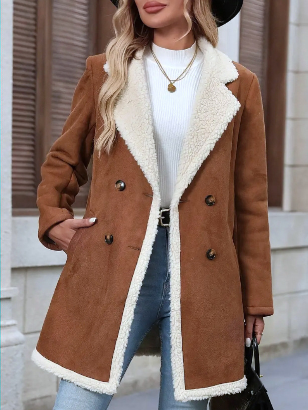 Women’s Mid-Length Suede Fleece Coat Designed for Warmth and Comfort