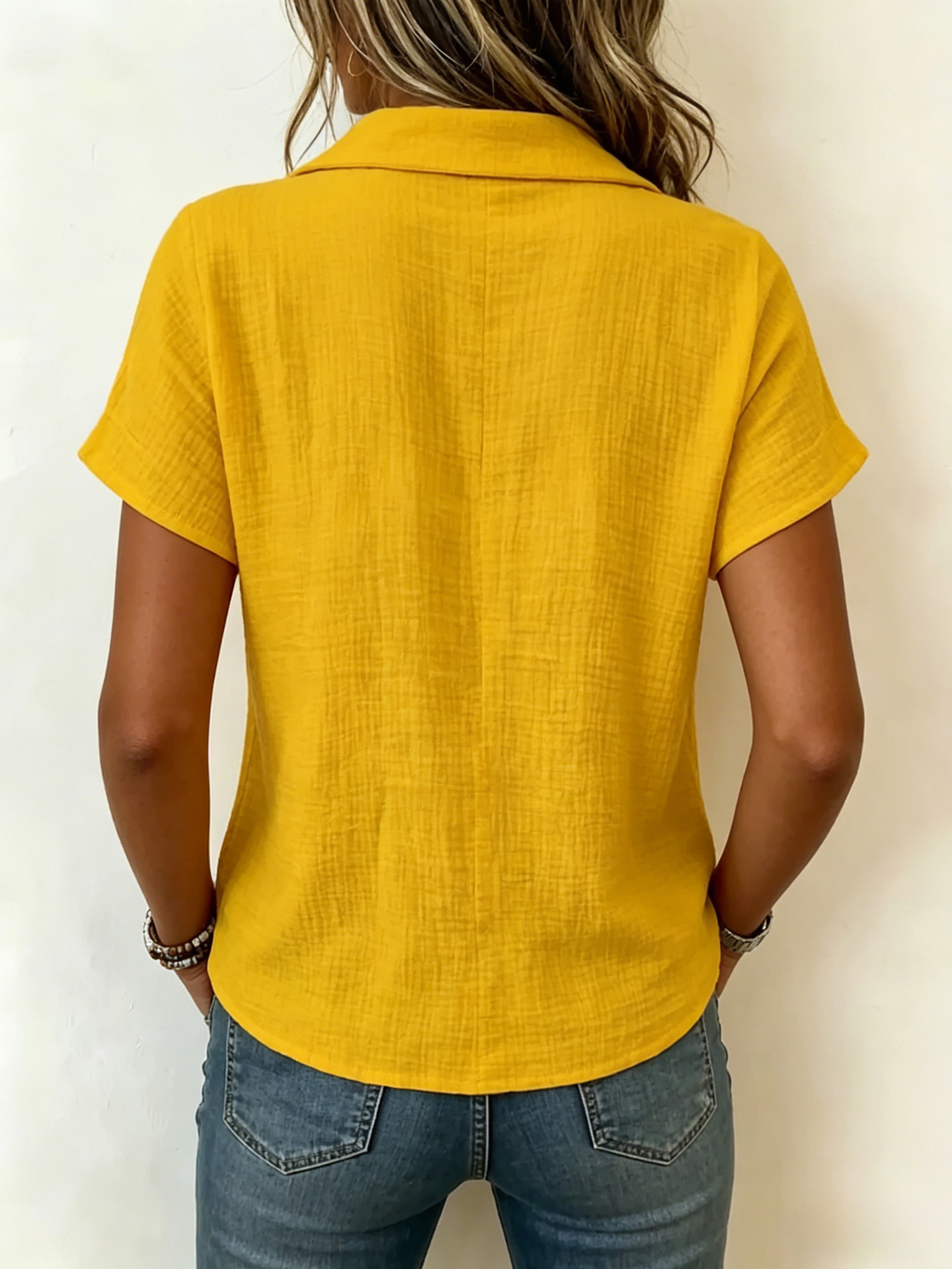 Summer new solid color short-sleeved cardigan button women's tops thin style