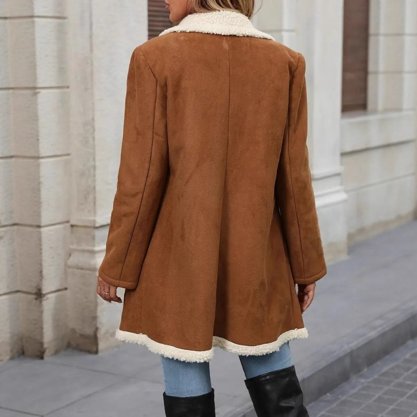 Women’s Mid-Length Suede Fleece Coat Designed for Warmth and Comfort