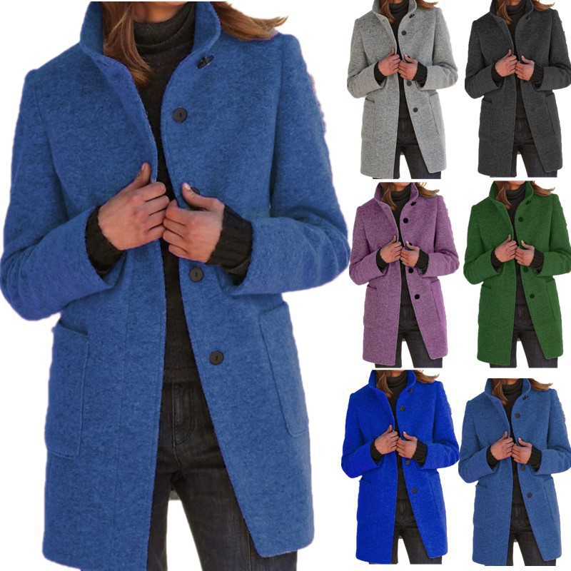 2025 Women’s Vintage Stand Collar Wool Coat with Button Closure