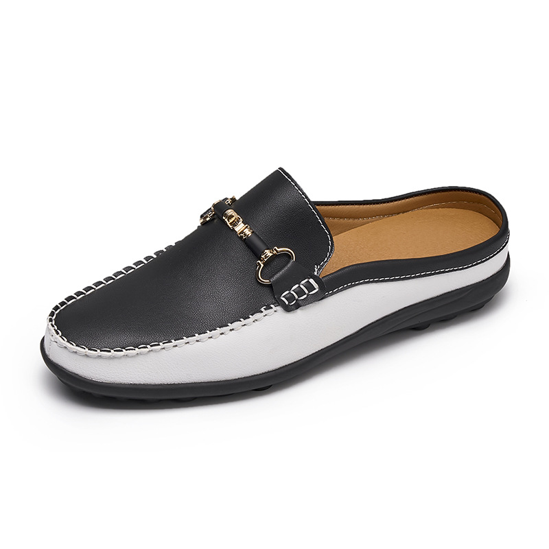 Italian Men Leather Slip-On Loafers Half Slippers Moccasins Walking Home Shoes