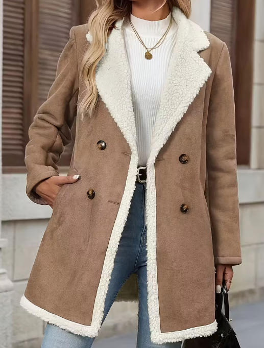 Women’s Mid-Length Suede Fleece Coat Designed for Warmth and Comfort