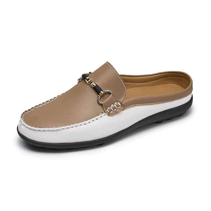 Italian Men Leather Slip-On Loafers Half Slippers Moccasins Walking Home Shoes