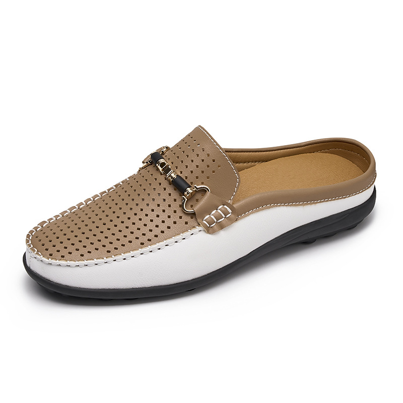 Italian Men Leather Slip-On Loafers Half Slippers Moccasins Walking Home Shoes