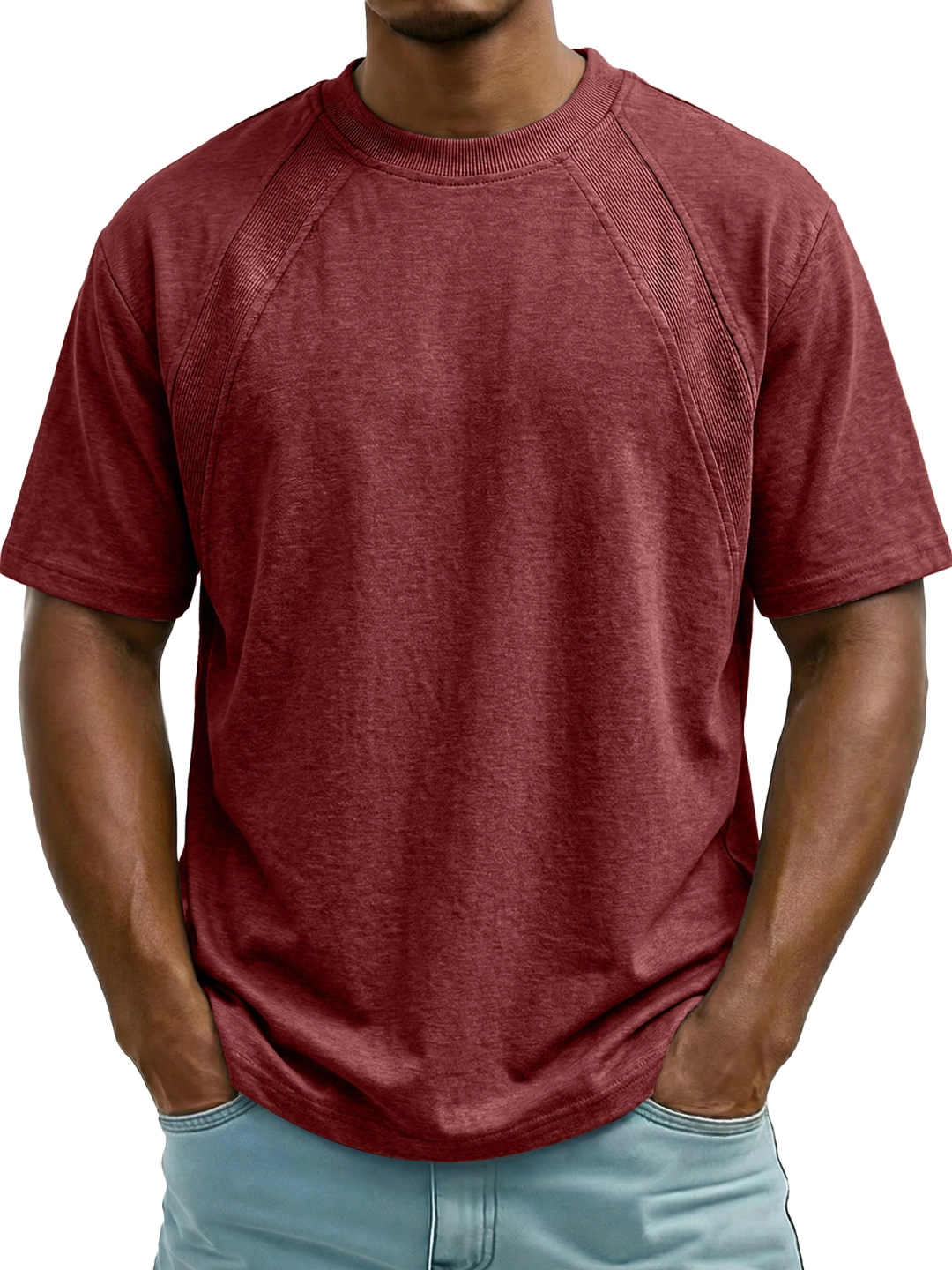 Men's Everyday Deconstructed Design Solid Color Round Neck Short-sleeved T-shirt