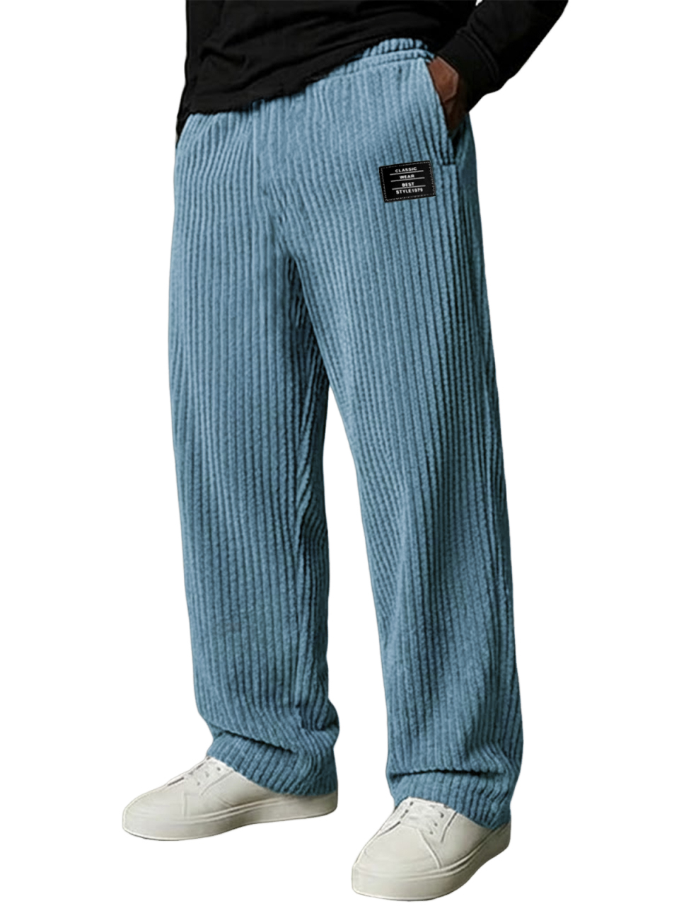 Men's Stylish Vertical Striped Corduroy Trousers with Embroidered Label