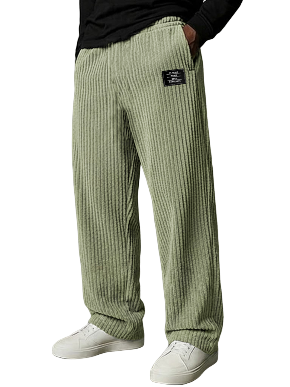 Men's Stylish Vertical Striped Corduroy Trousers with Embroidered Label