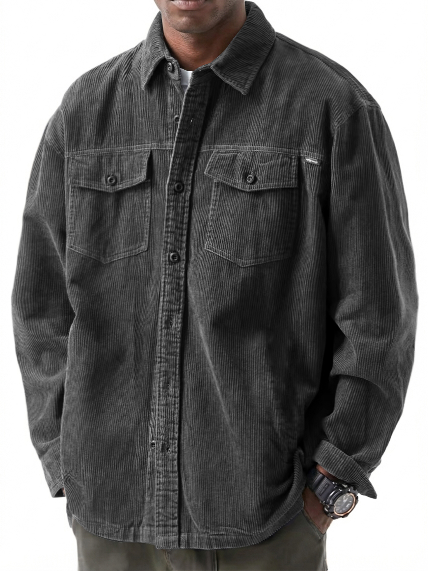 Men's Retro Casual Double Pocket Workwear Corduroy Long Sleeve Shirt