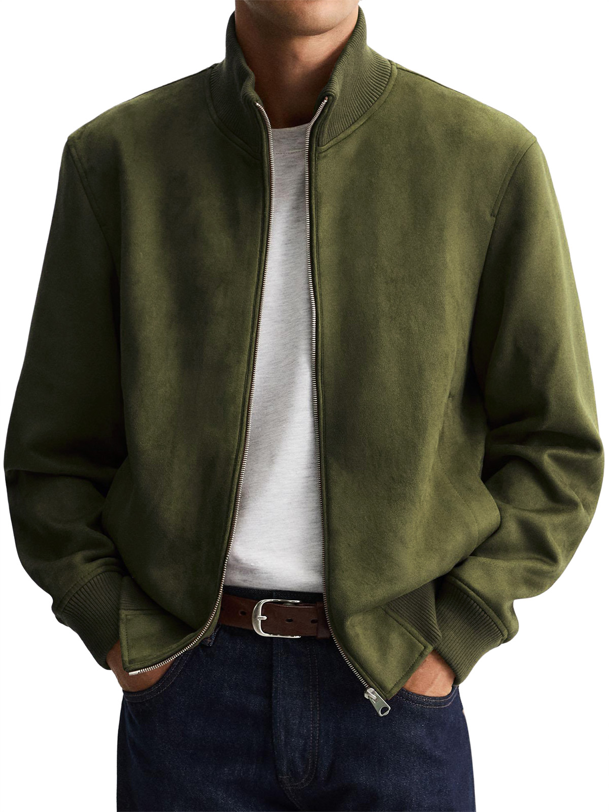 Limited-Time Offer 50% Off- Men's Suede Stand Collar Zip-Up Jacket