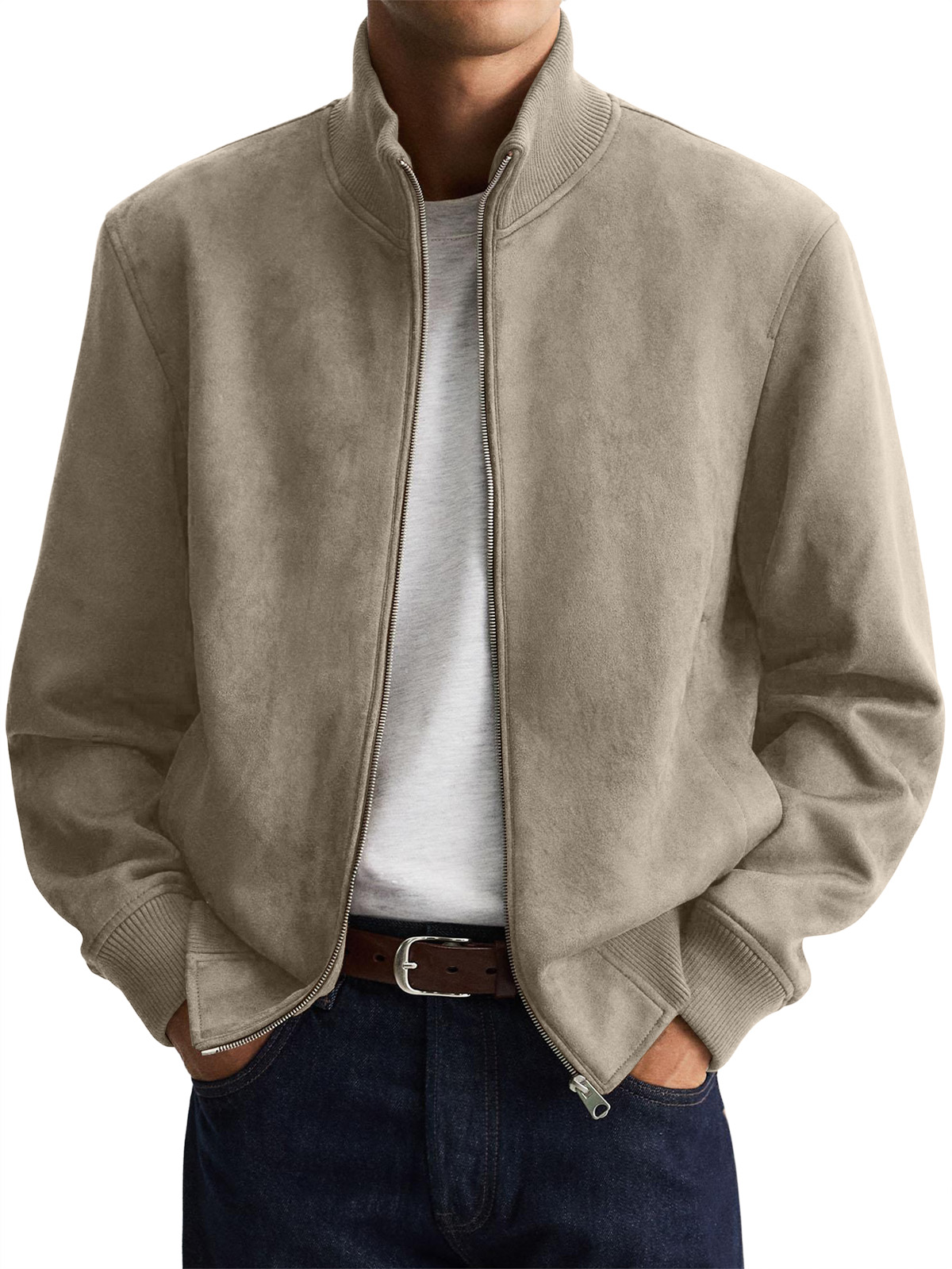 Limited-Time Offer 50% Off- Men's Suede Stand Collar Zip-Up Jacket
