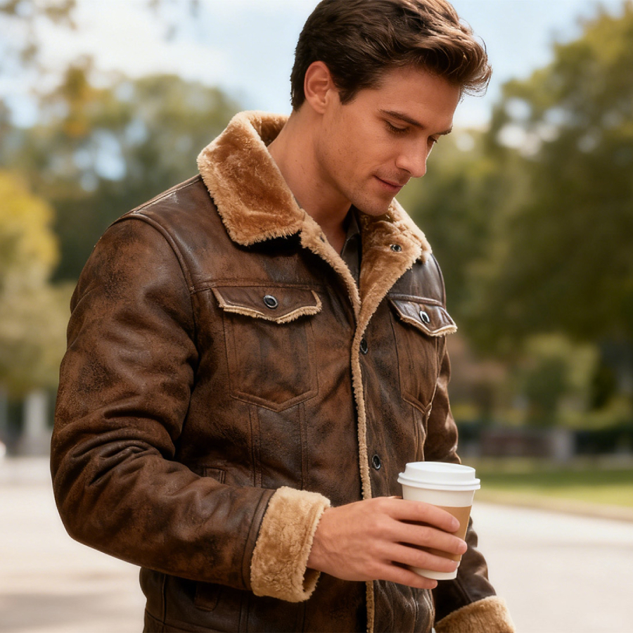 Harroom™ - 2025 New Men’s Slim-Fit Faux Shearling Suede Jacket with Warm Fleece Lining