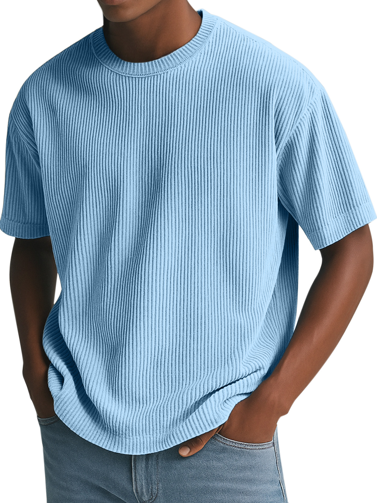 Men's Simple Solid Color Vertical Pit Short-sleeved Round Neck T-shirt